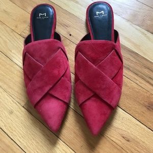 Red suede mules